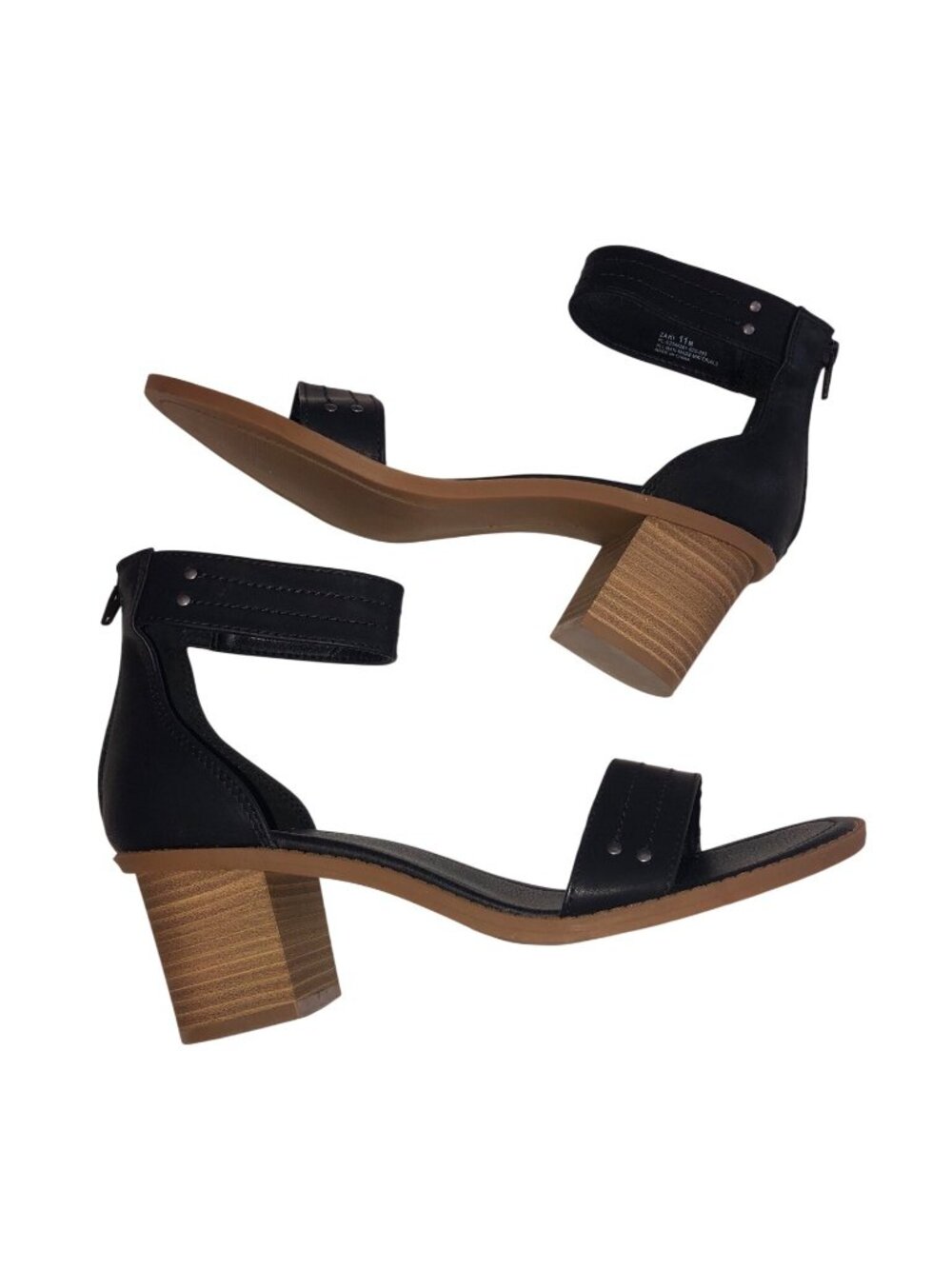 Frye and Co Zaki Black Sandal Chunky Heel Ankle Strap Back Zipper Vegan New